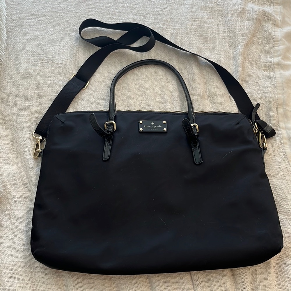 Kate Spade Laptop bag; nylon and patent leather with handles & detachable strap